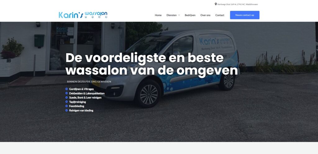 Karin's Wassalon Website die goed gevonden wordt